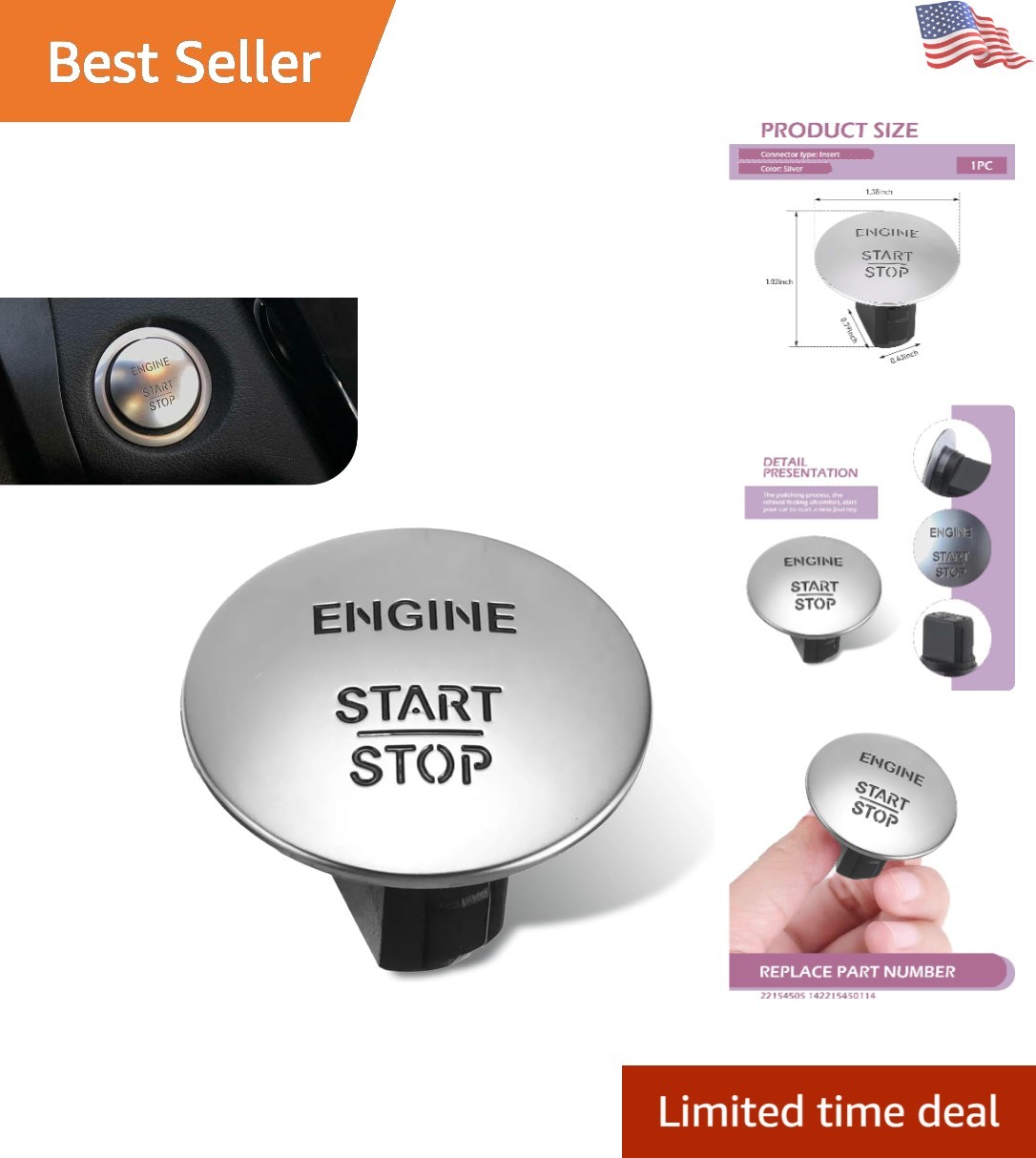 Stylish Silver Ignition Button Switch Compatible with Mercedes-Benz All Series