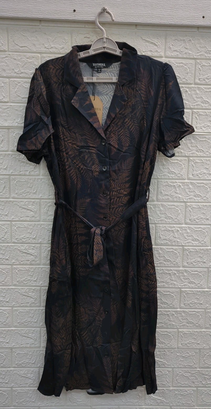 New Disturbia Ruin Fern Printed Midi Shirt Dress Women\'s Size 12