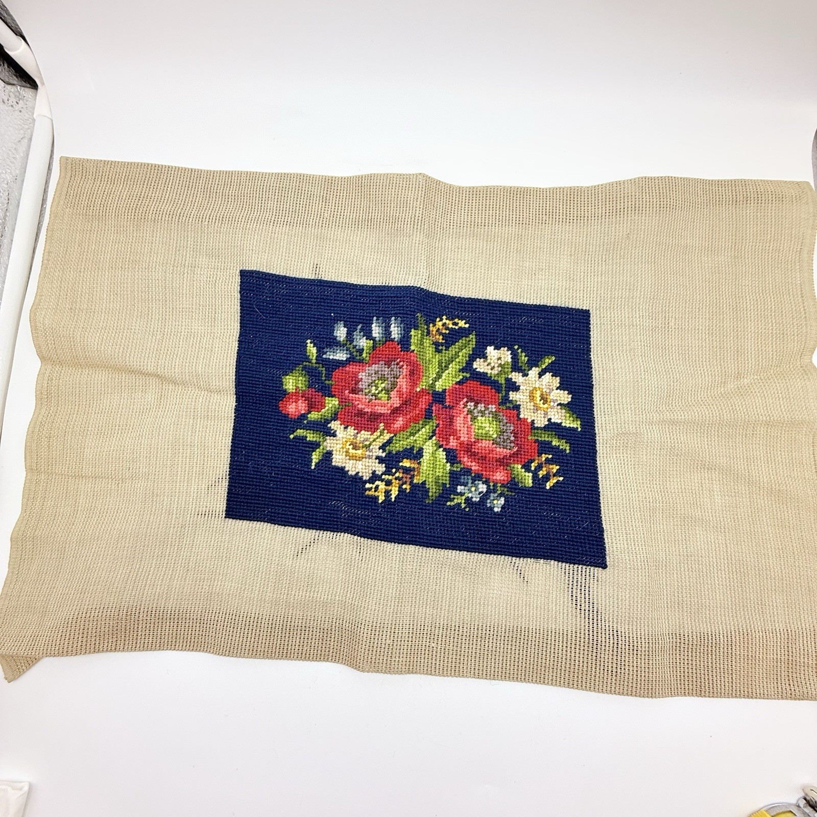 Vintage Handmade Floral Needlepoint Tapestry Panel Vintage Handmade Floral Needlepoint Tapestry Panel