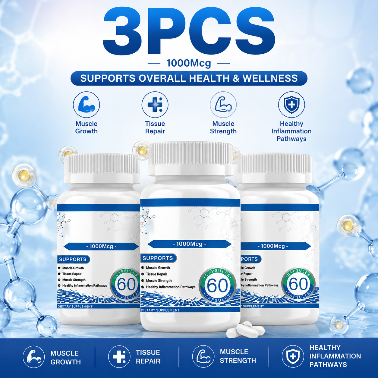 3PCS BCP-157Collagen Peptides 1000 Mcg  Sports Fitness Muscle Recovery Supply