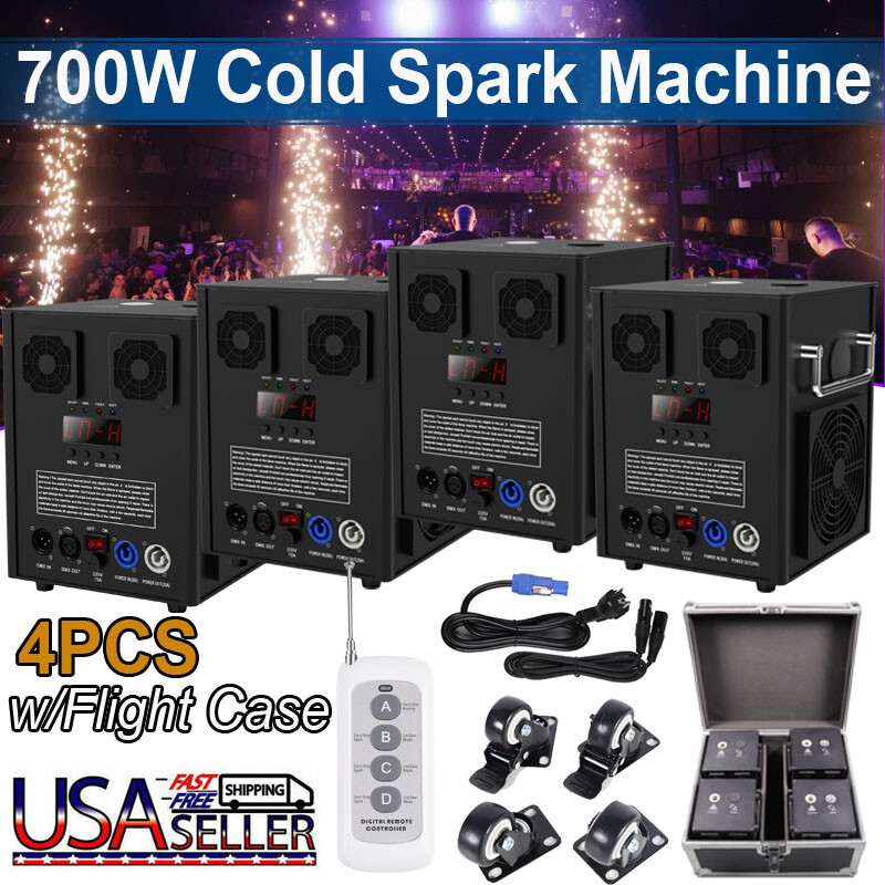 4Pcs 700W Cold Spark Machine Party Stage Sparkle Show Wedding With Flight Case