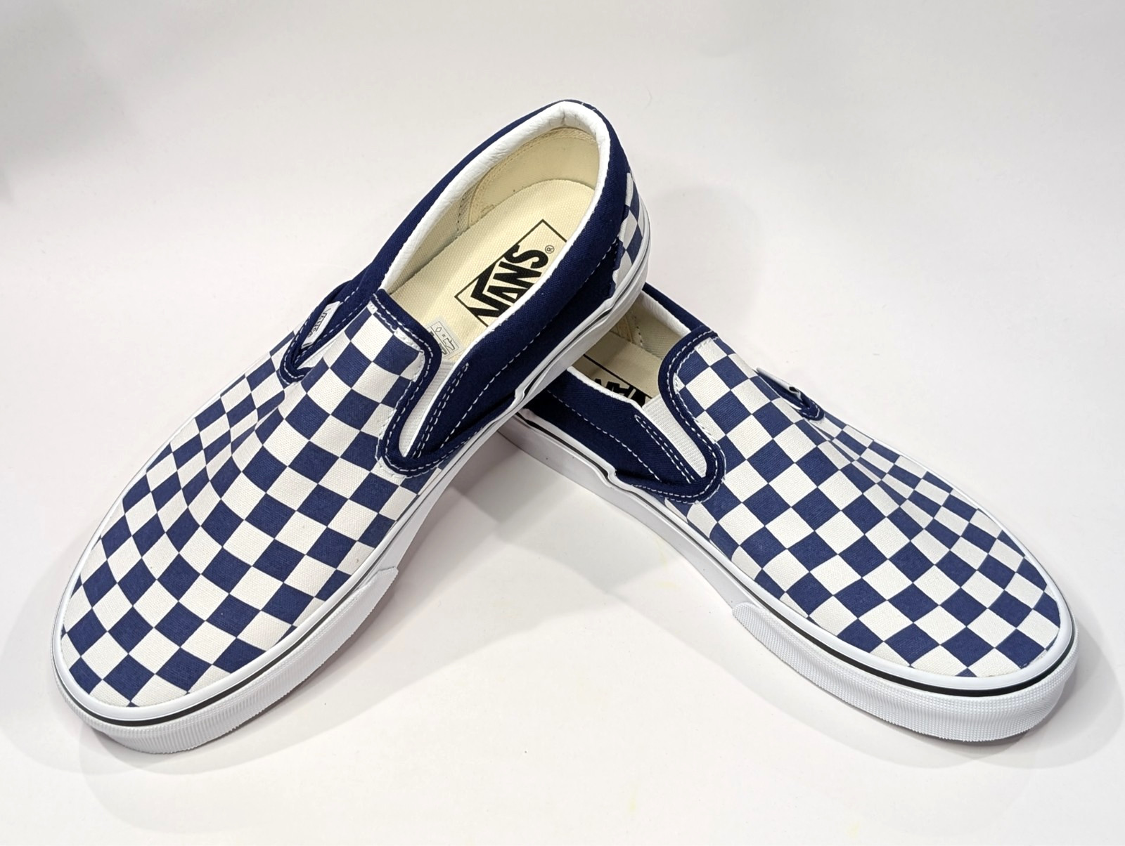 Vans Classic Checkerboard Blue/White Women\'s Slip On Skate Shoes-Asst Sizes NWB