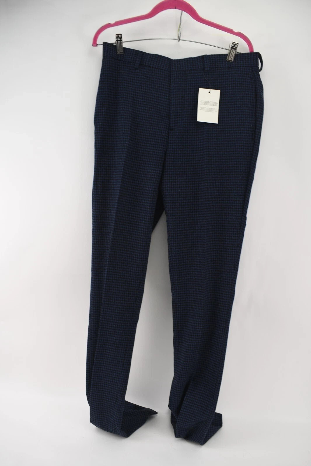 ASOS Design Mens Blue Black Houndstooth Dress Pants Size 32x36 Wool Blend ASOS Design Mens Blue Black Houndstooth Dress Pants Size 32x36 Wool Blend