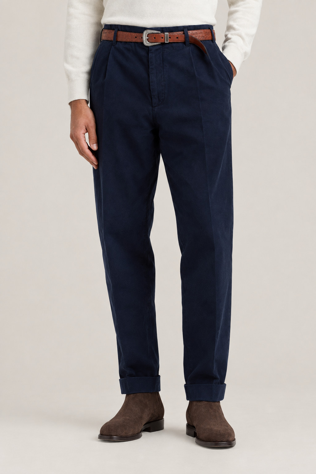 BRUNELLO CUCINELLI MEN\'S NAVY COTTON PLEATED TROUSERS MSRP $1205 (50)
