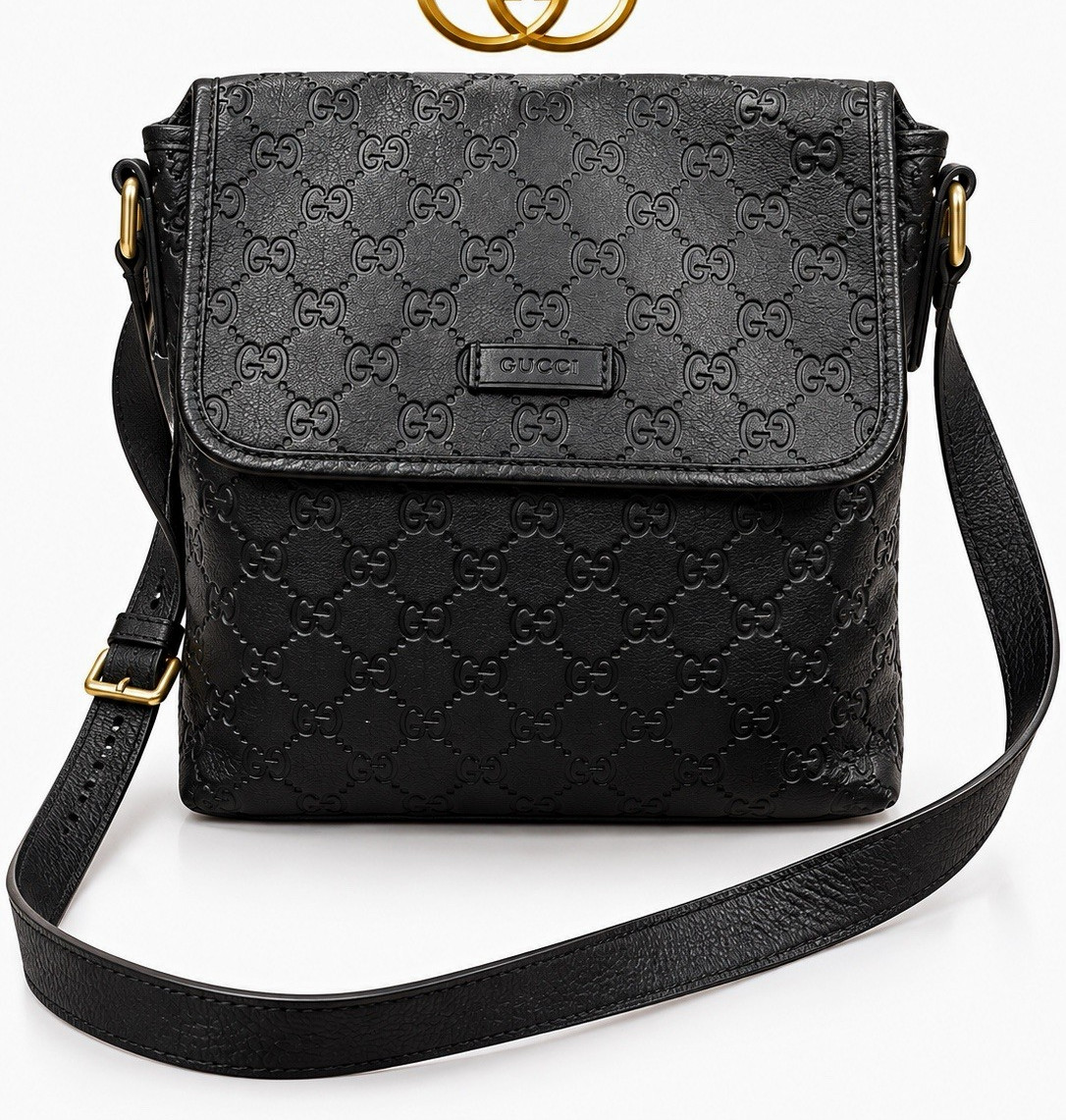 Gucci Black Embossed GG Monogram Crossbody Bag Gold Hardware/coa Gucci Black Embossed GG Monogram Crossbody Bag Gold Hardware/coa