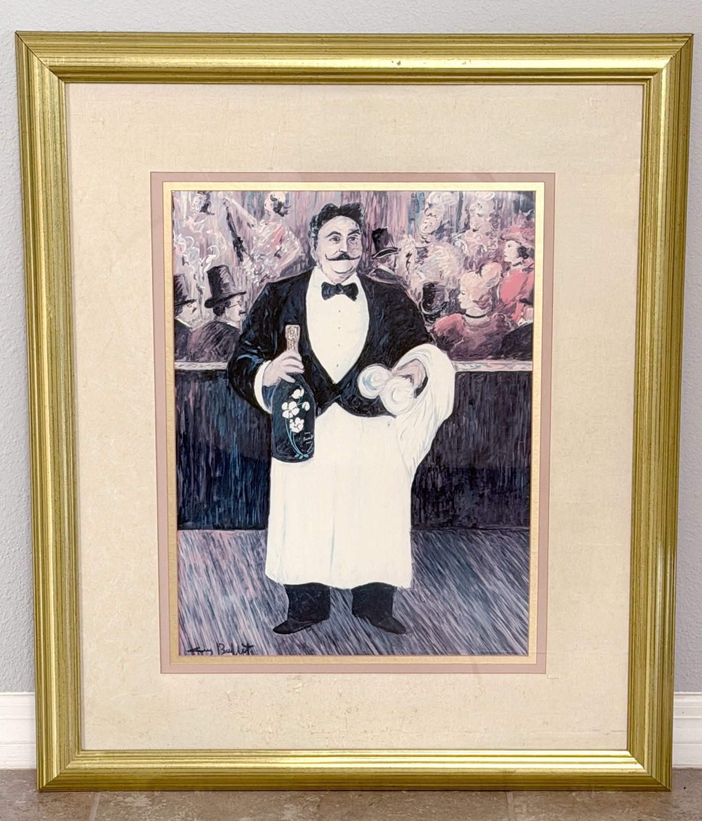 Guy Buffet Moulin de la Galette I Lithograph Framed Paris Waiter Art 1994