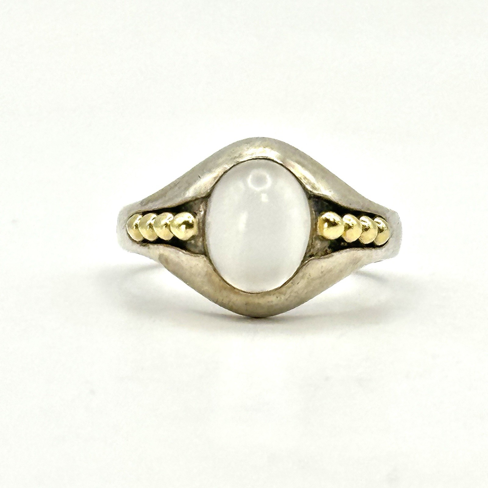 Lagos Vintage Caviar Moonstone Cabochon & Sterling Silver & Gold Ring Size 7