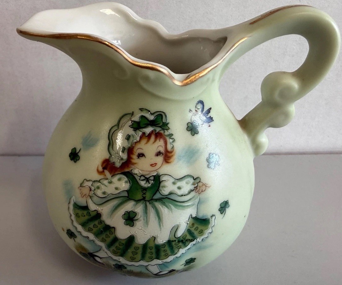 Vintage Lefton #8203 Irish Girl Shamrock Creamer Pitcher Japan St Patrick’s