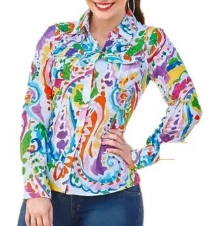 Lauren Ralph Lauren Petite PS Paisley Button-Down Long Sleeve Collared Shirt