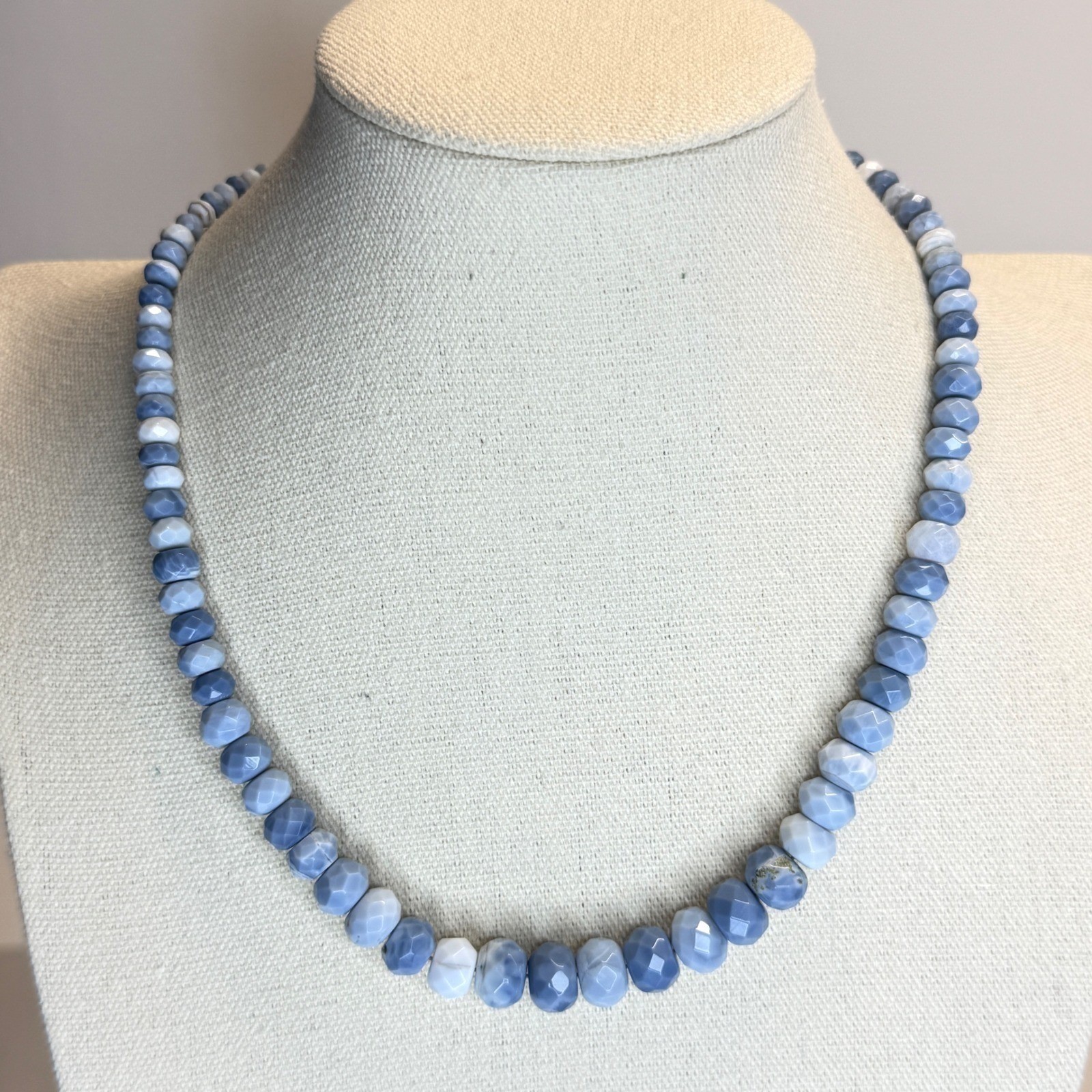 Jay King Mine Finds Blue Opal Necklace Sterling Silver Faceted Graduated Beads