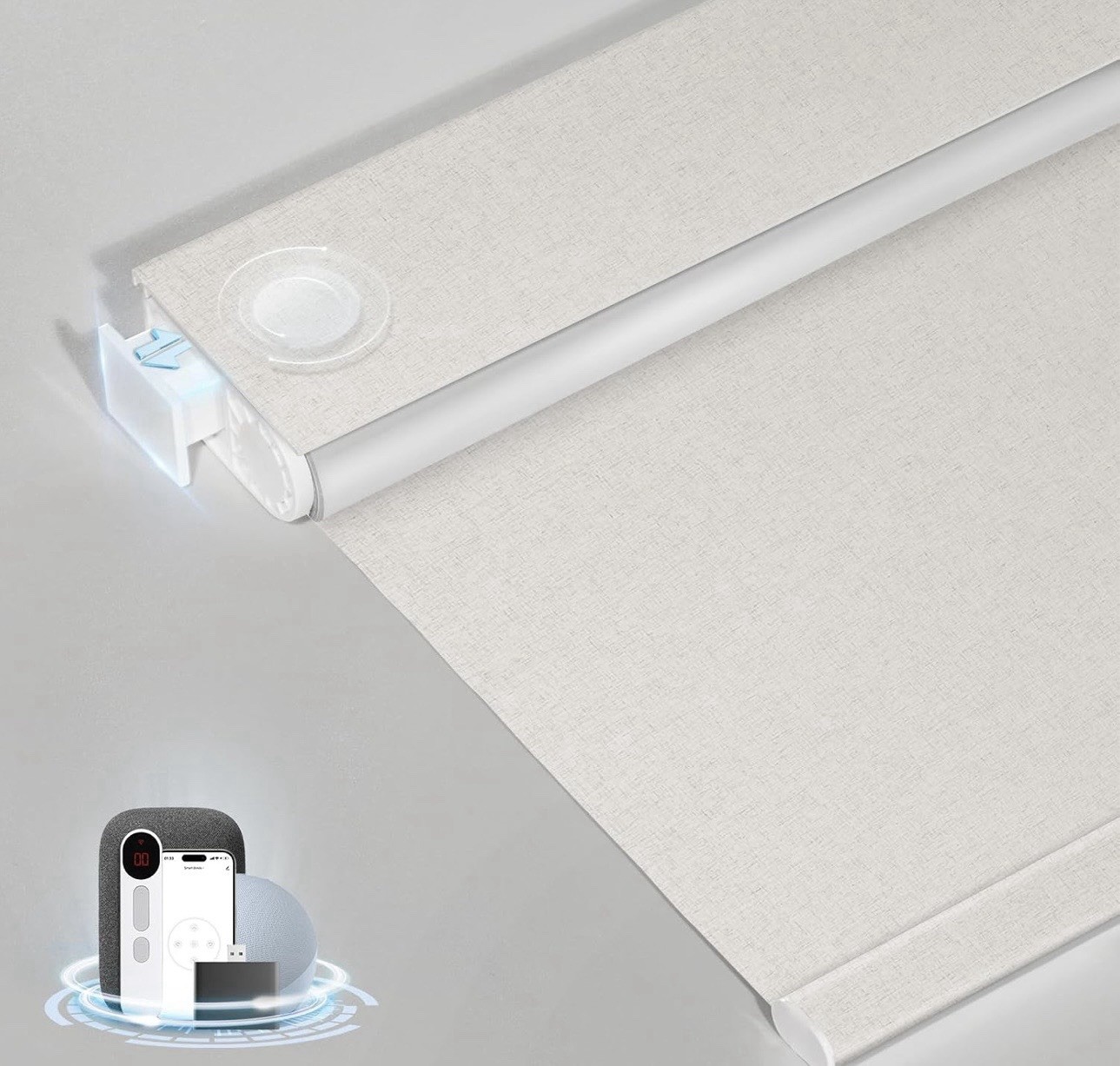 NoDrill Motorized Blackout Blinds w/Remote Linen, 34.5\