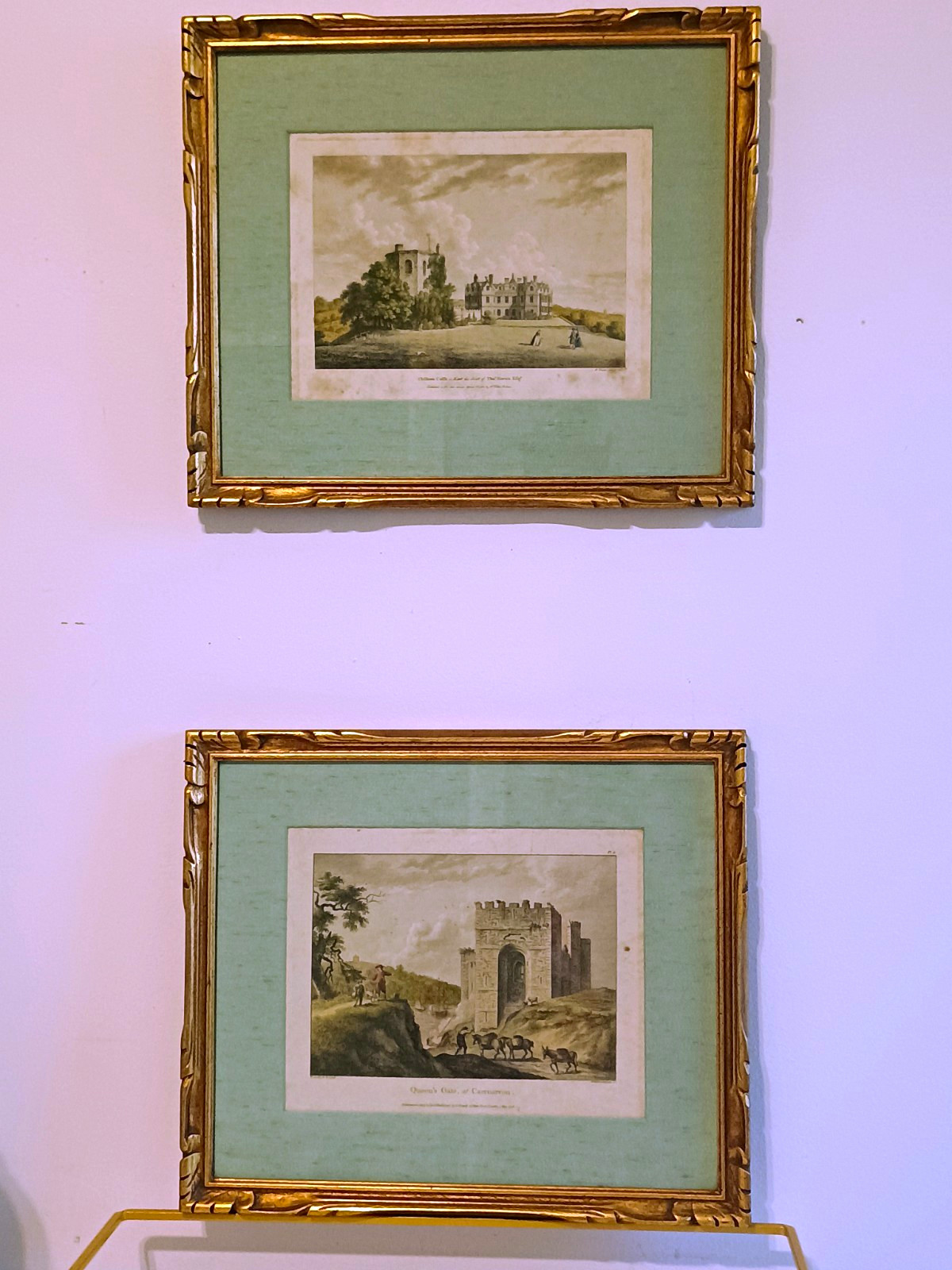 Chilham Castle and Queens Gate Matted Gold Ornate Frames Lithograph? 13\
