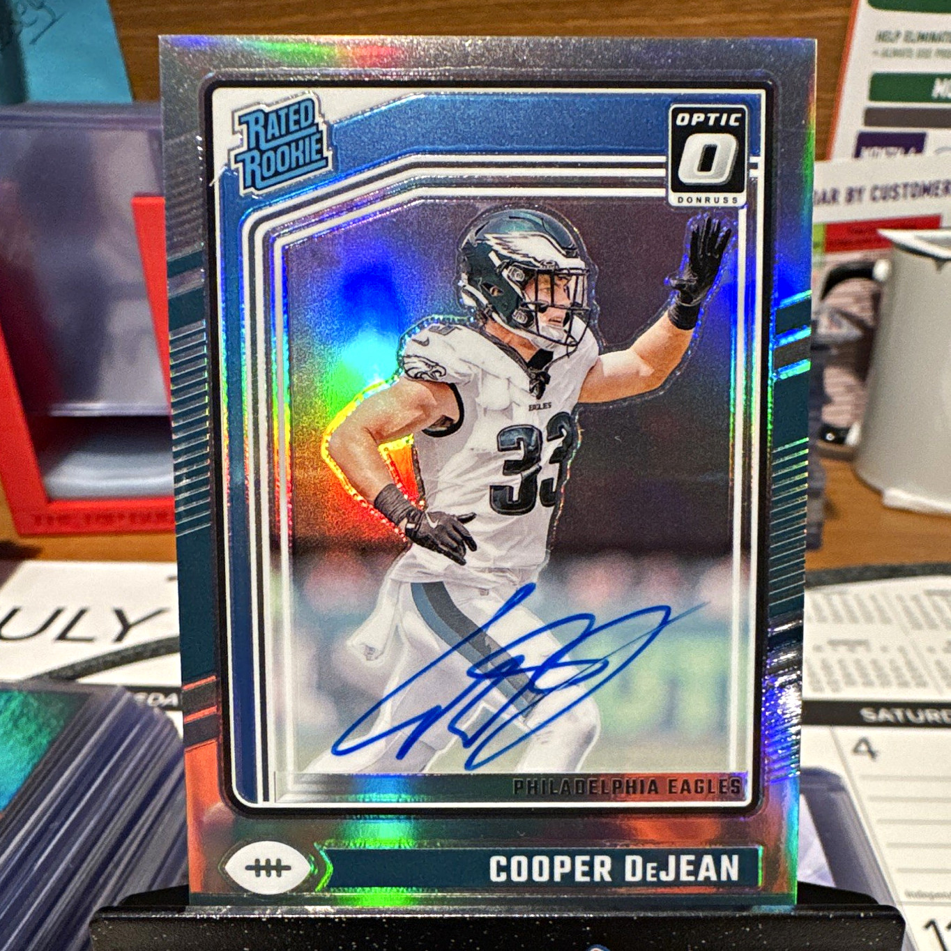 2024 Panini Donruss Optic Cooper DeJean Holo Prizm Auto RC /150 #221 Eagles