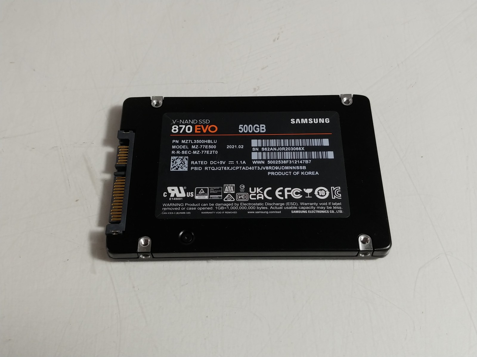 Samsung 870 EVO MZ-77E500 500 GB SATA III 2.5 in Solid State Drive