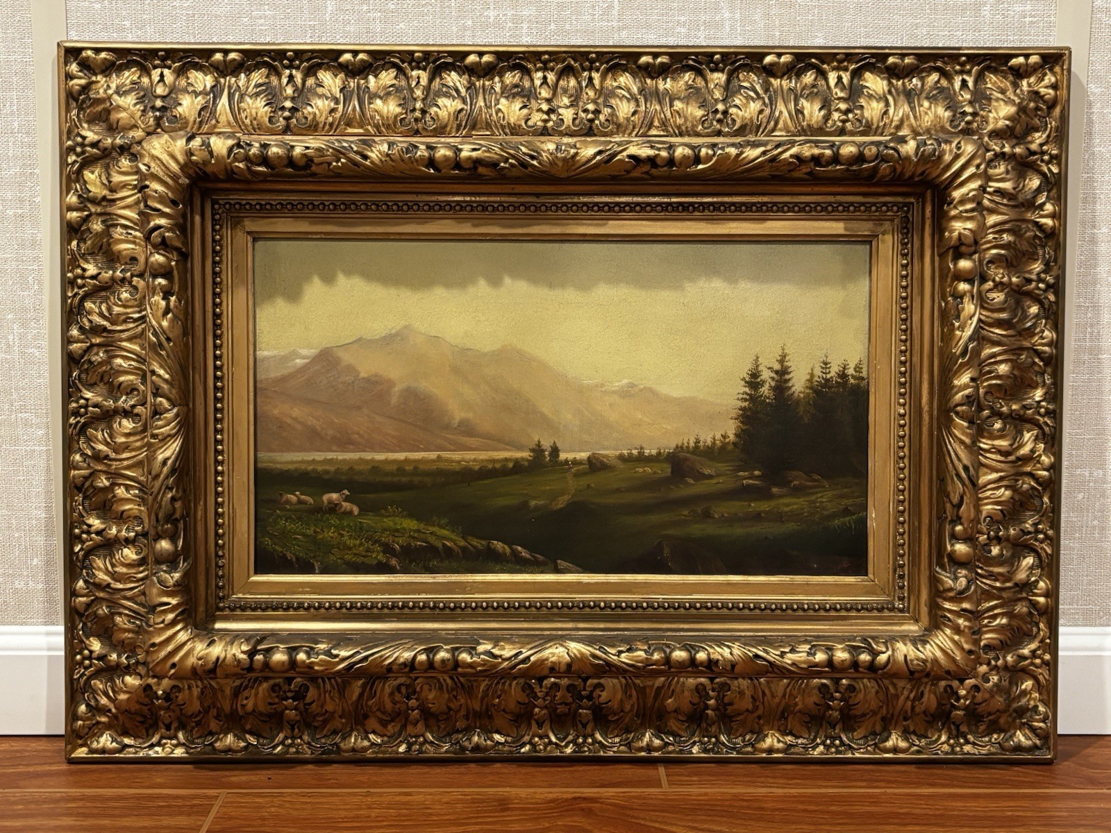 Incredible Antique Signed Hudson River Style Landscape With Ornate Period Fram