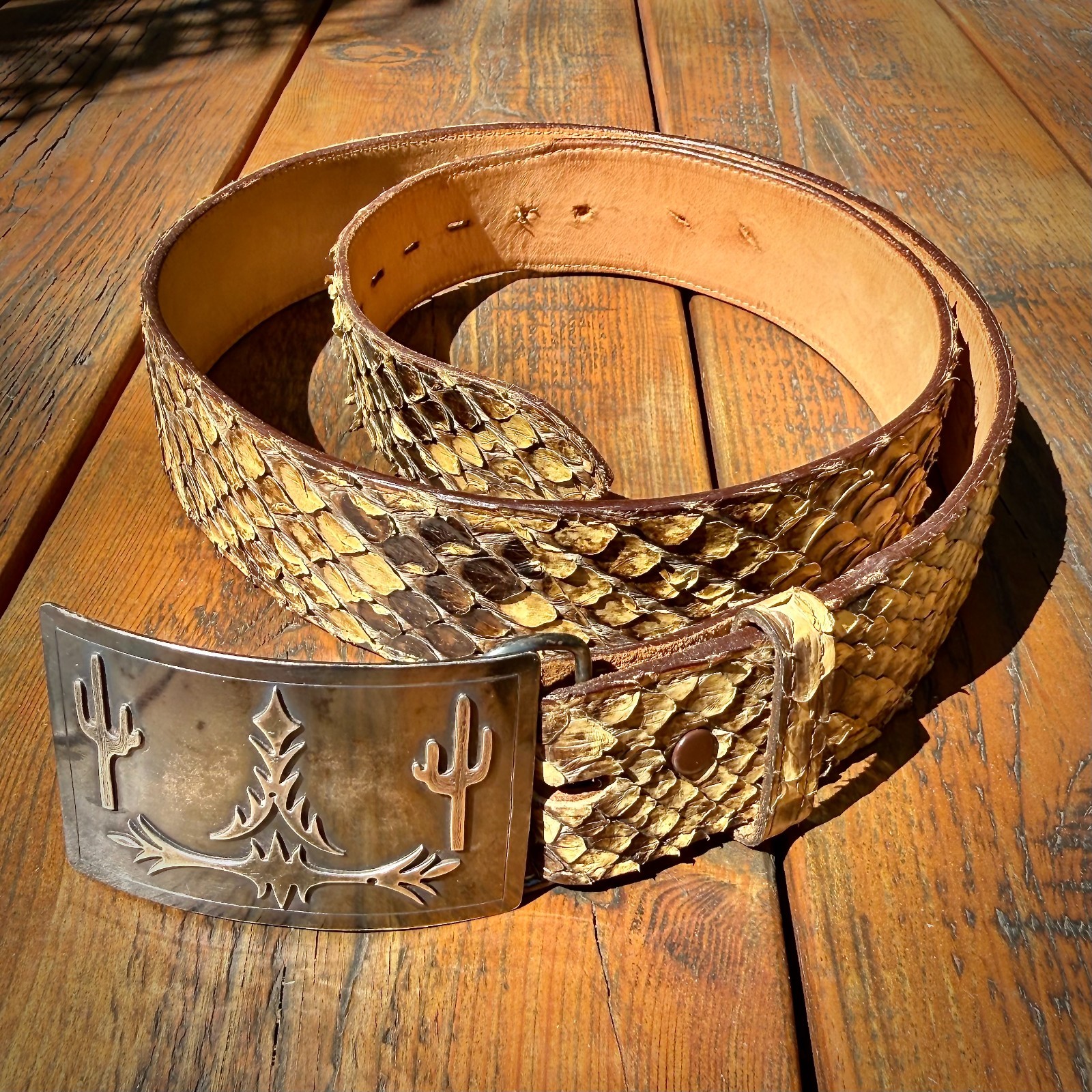 UNIQUE VINTAGE STERLING SILVER BUCKLE & BOLO SET WITH JUSTIN PYTHON BELT, SZ38