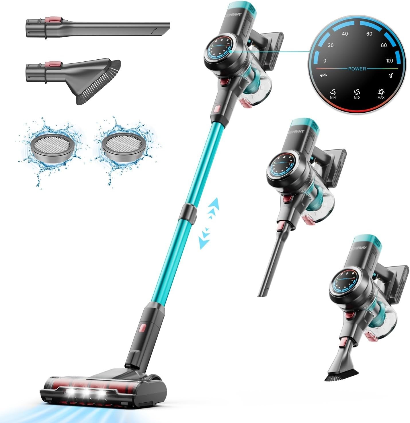 Cordless Vacuum Cleaner 500W 40KPa Stick Vacuum Rechargeable LED Screen Pet Hair