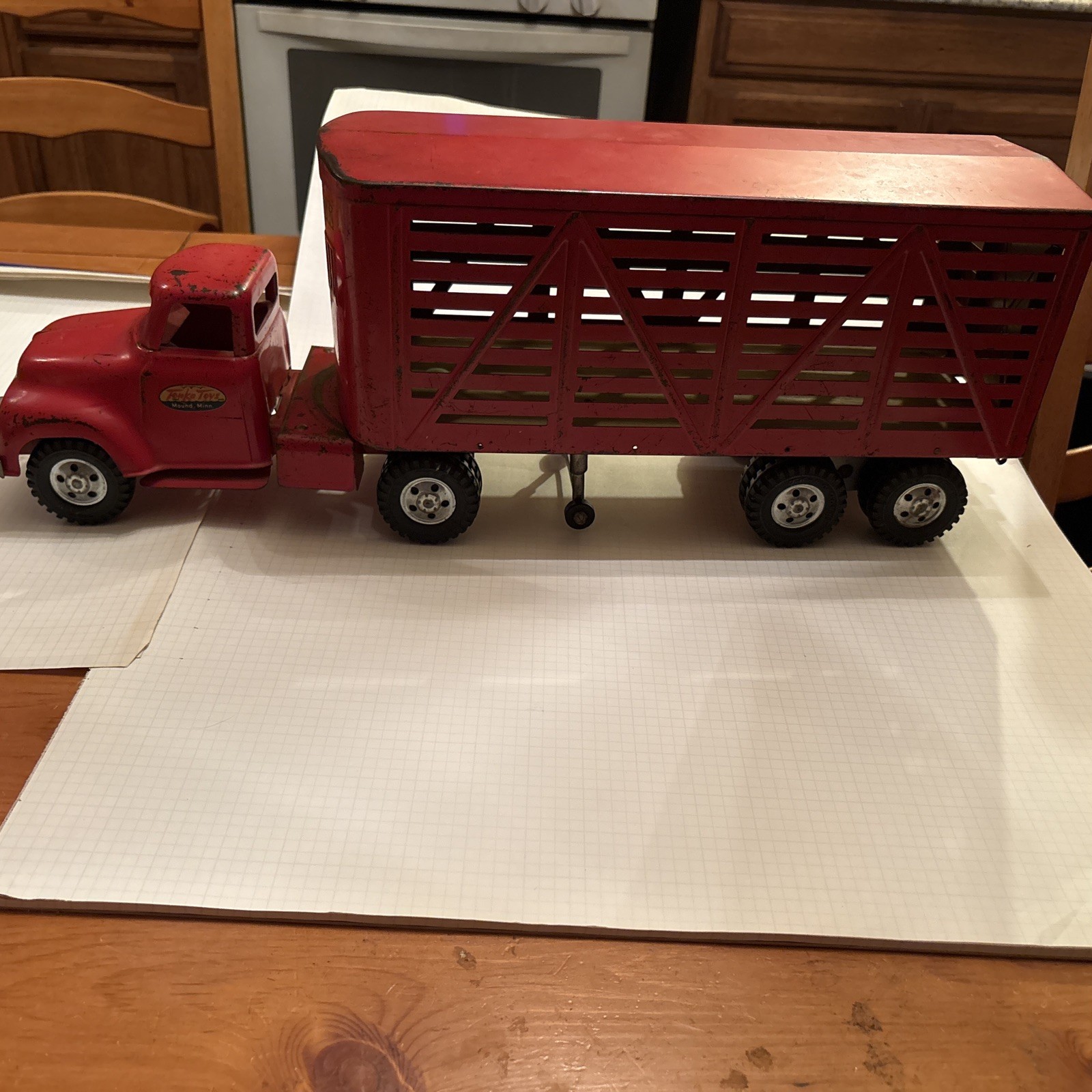 Vintage Tonka Toys Mound Metalcraft Red Steel Livestock Trailer Semi Truck Vintage Tonka Toys Mound Metalcraft Red Steel Livestock Trailer Semi Truck