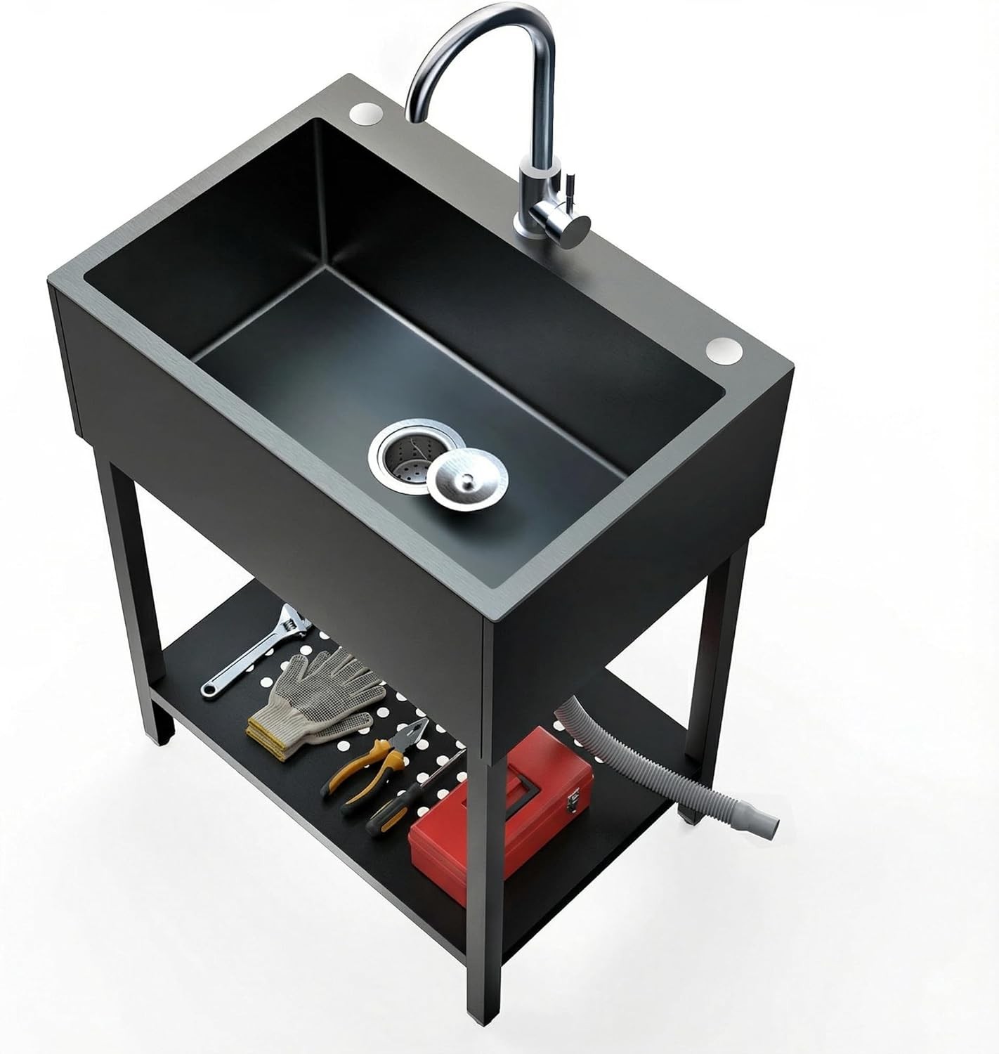 Freestanding Black Utility Sink, Stainless Steel Shop Sink Freestanding Black Utility Sink, Stainless Steel Shop Sink