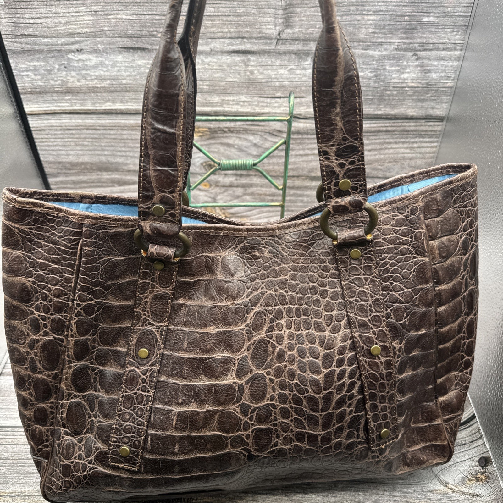 VTG MAURIZIO TAIUTI Leather Alligator Brown Tote Purse Hobo Bag Italy Mob Wife