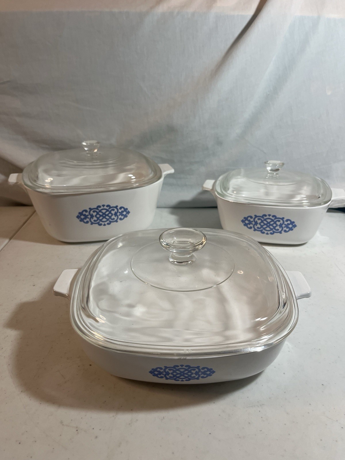 VTG CorningWare Blue Cornflower Casserole Dishes Set of 3 P-1.5-B P-2.5-B P-9-B