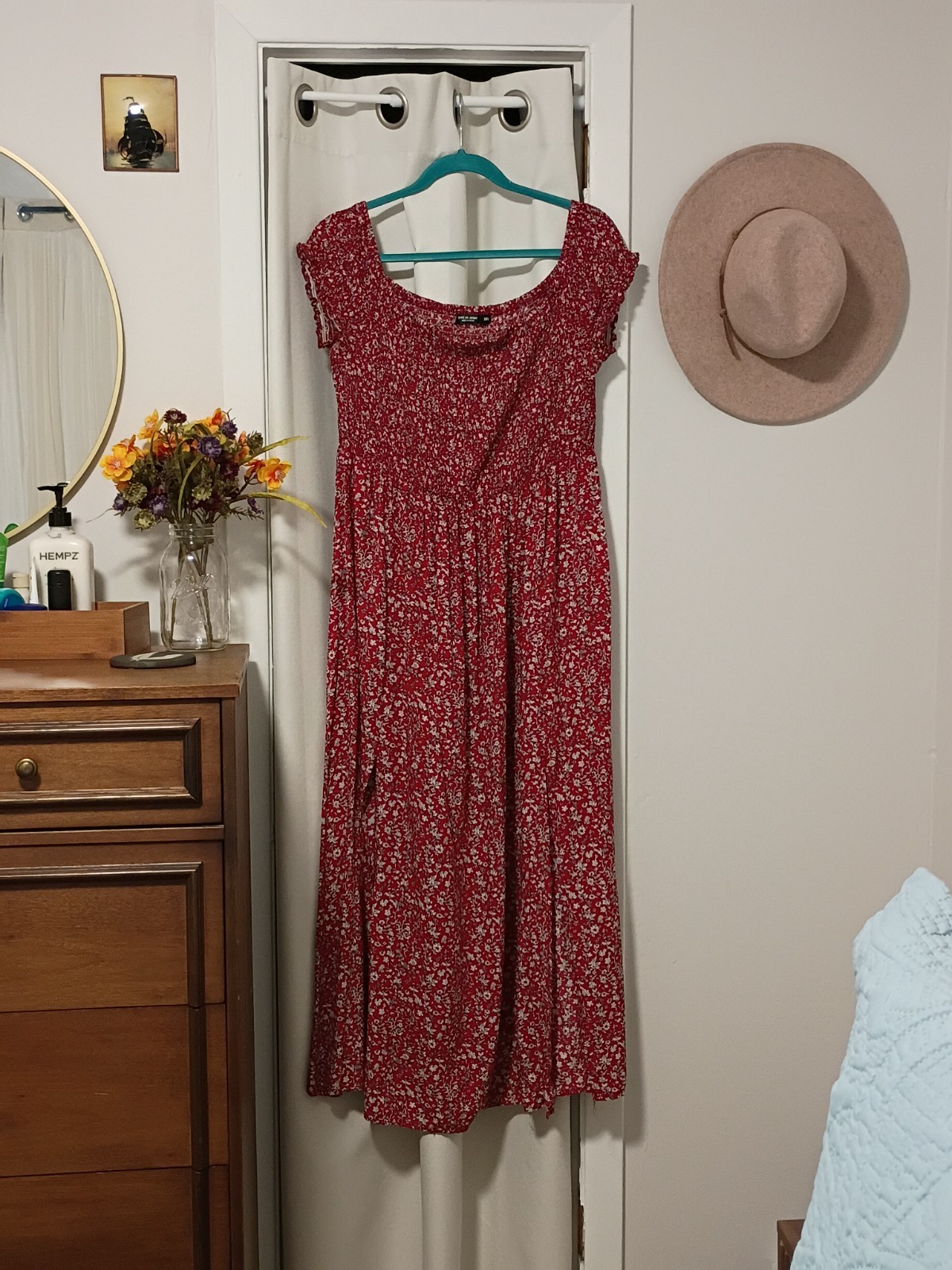 Shein Curve Women Pullover Off-shoulder Floral Smoked Red Maxi Dress Sz 3XL