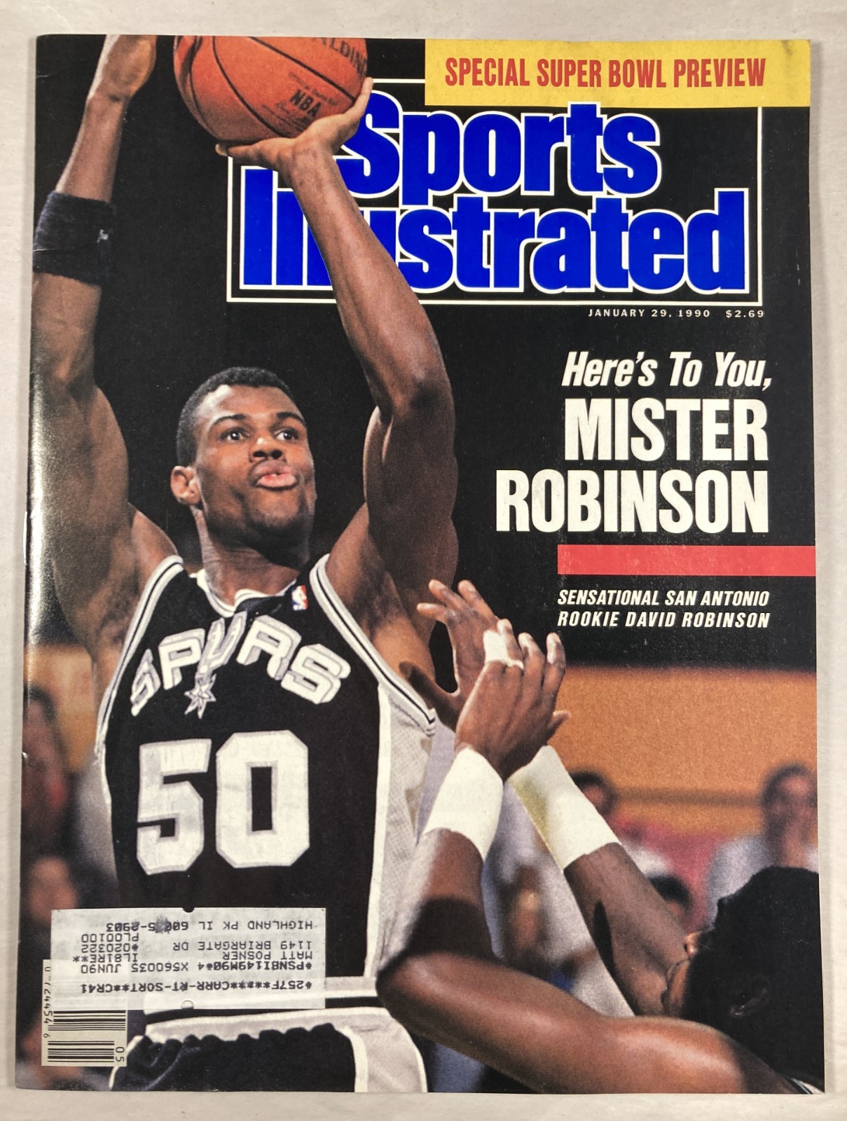 SPORTS ILLUSTRATED Jan 29, 1990. David Robinson Cover. 1990 Super Bowl Preview.
