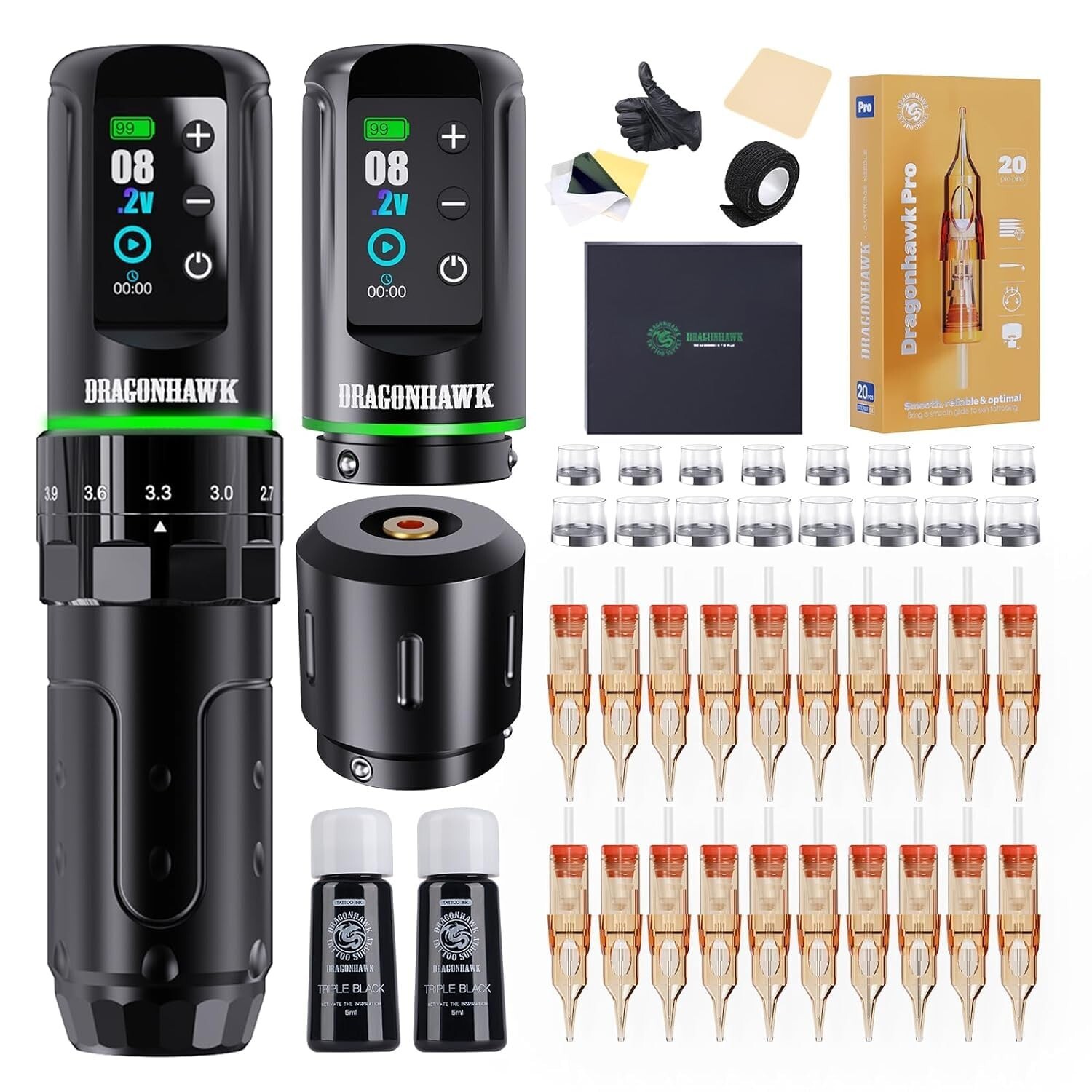Dragonhawk L3 Tattoo Kit, Cordless/Cord Complete Tattoo 2 Batteries 2,000mAh Dragonhawk L3 Tattoo Kit, Cordless/Cord Complete Tattoo 2 Batteries 2,000mAh
