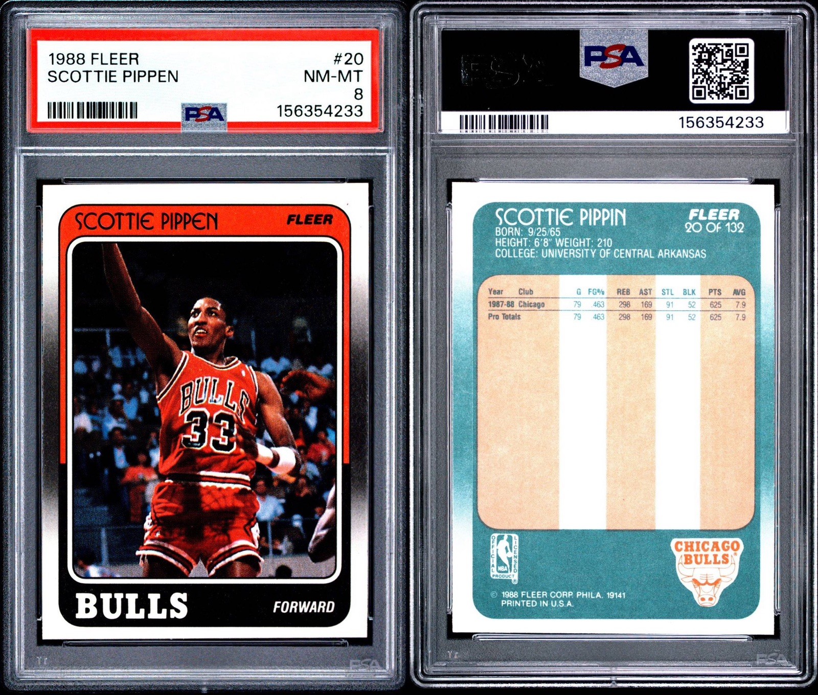 1988-89 Fleer #20 SCOTTIE PIPPEN RC PSA 8 Chicago Bulls - HOF