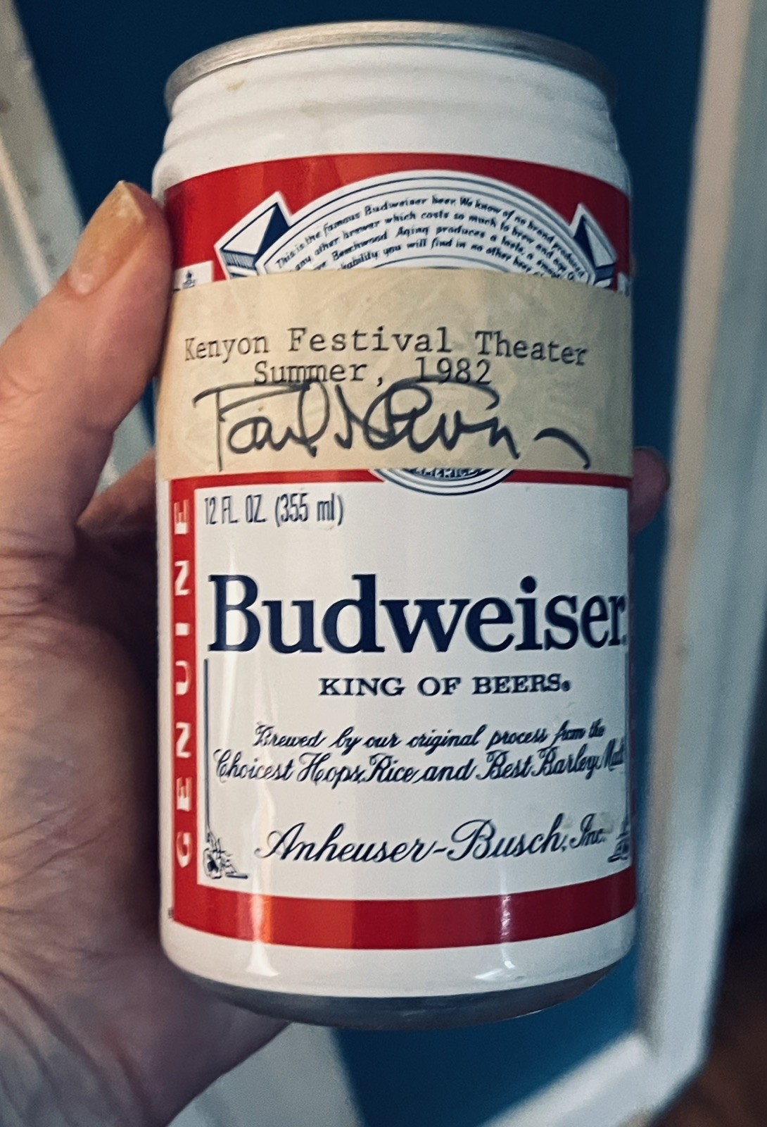 Can signed by Paul Newman at Kenyon College Festival Theater, 1982, great story