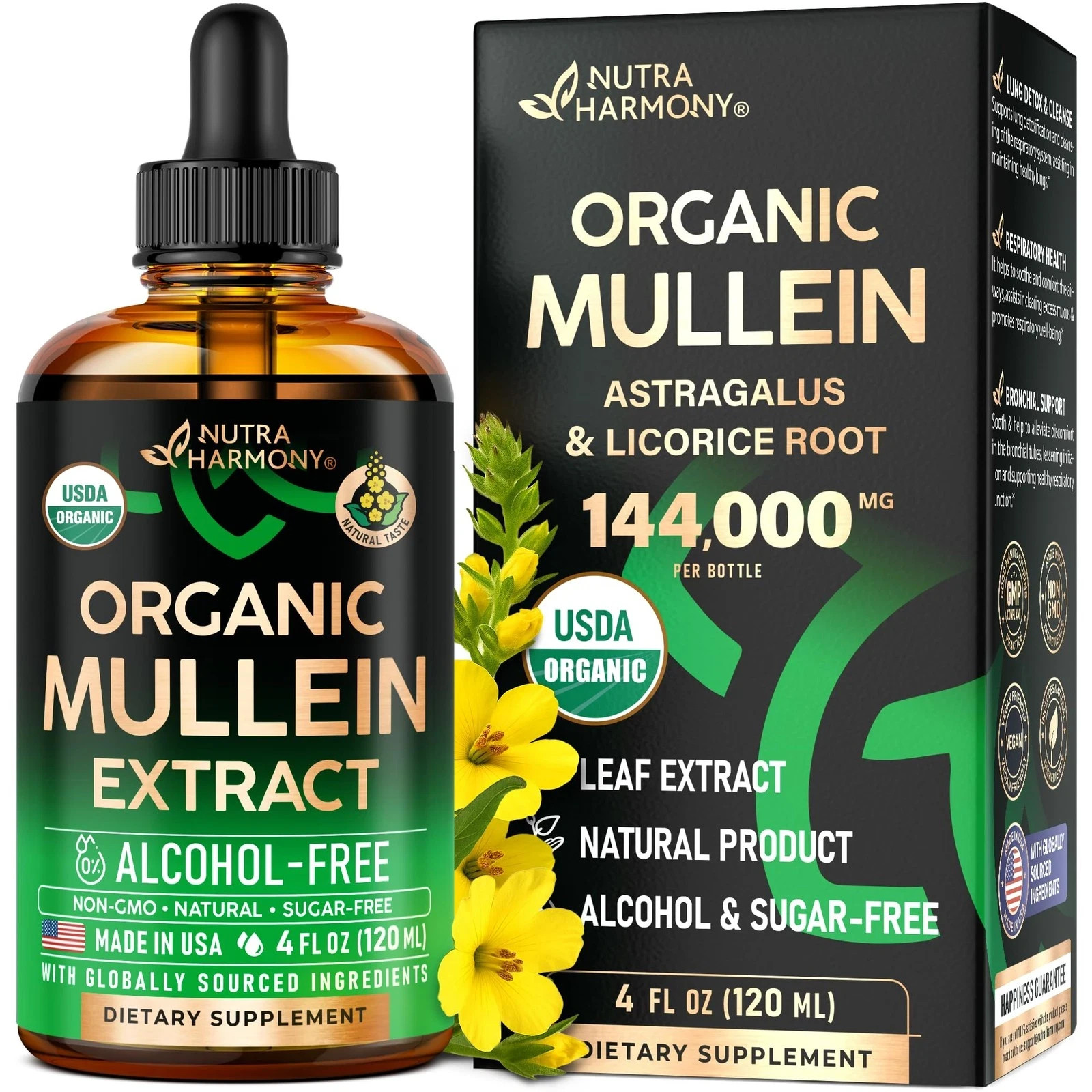 Mullein Drops for Lungs - USDA Organic Liquid - Mullein Leaf Extract Supplement
