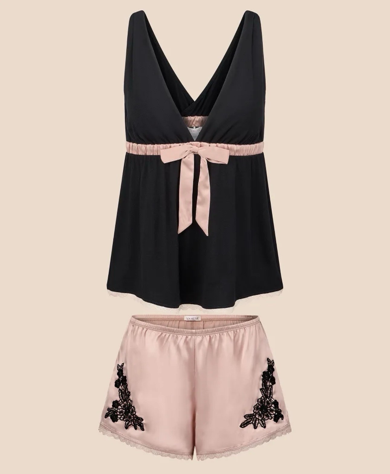 AdoreMe Black Pink Satin Lace Pajama Set Cami Top Shorts Women XL XL (18/20)