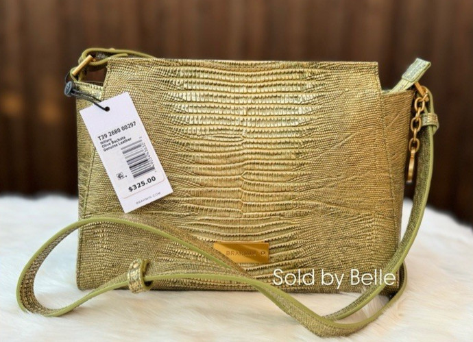 NWT Brahmin Hillary Olive Bachata Lizard Skin Scale Green Crossbody Bag $325