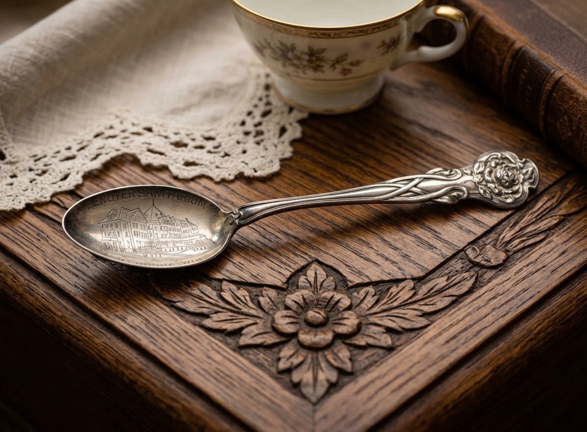 Antique c1900 Watson Sterling Penoyer Sanitarium Kenosha WI Souvenir Spoon 15.3g
