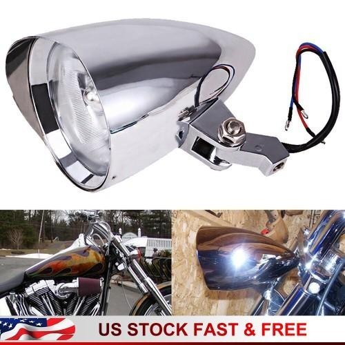 1X Chrome Bullet Headlight Assembly For Harley Dyna Sportster Bobber Chopper.