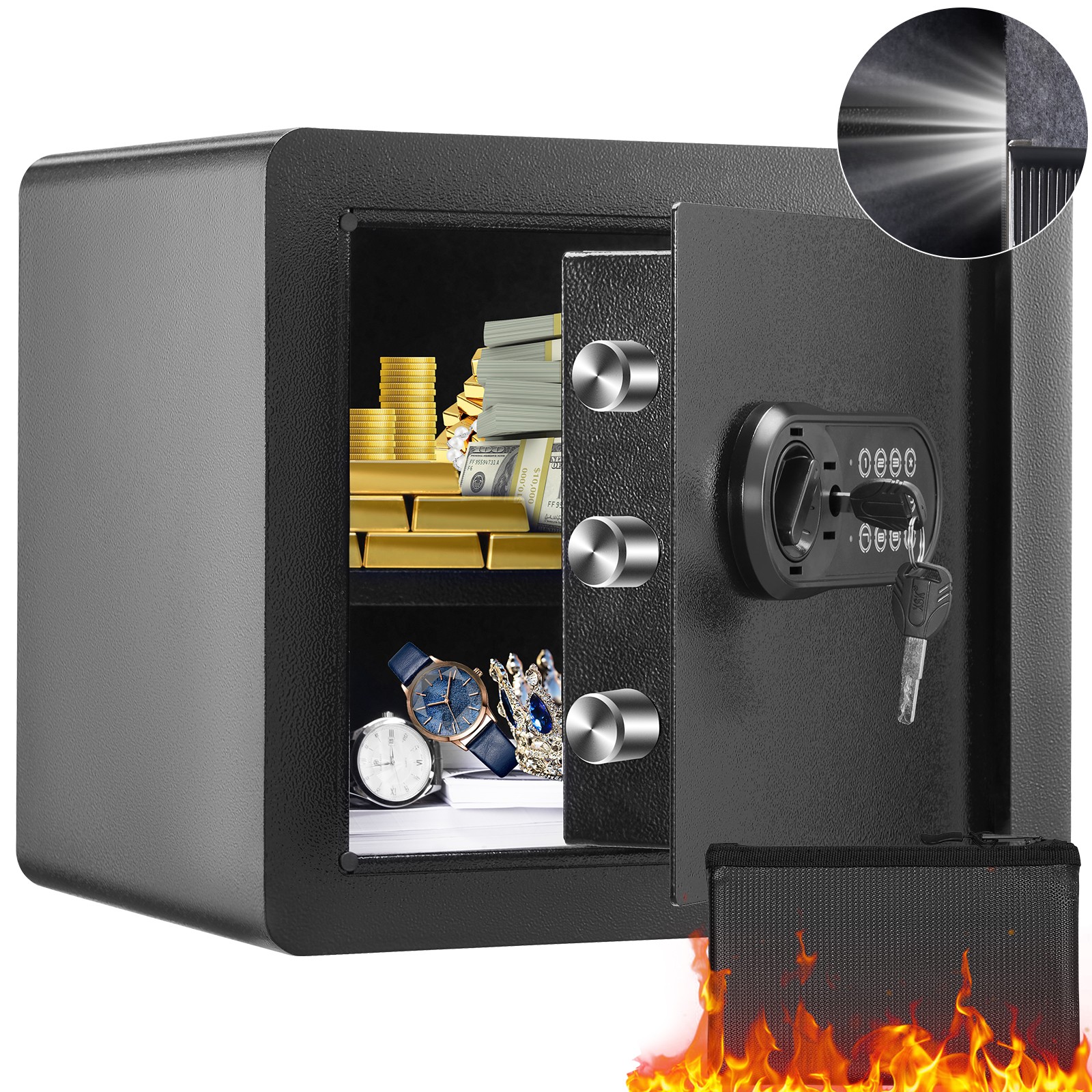 Uimoso Safe 1.2 Cubic Feet Home Safe Steel for Cash Gold 15.8x11.8x13.8 inch Uimoso Safe 1.2 Cubic Feet Home Safe Steel for Cash Gold 15.8x11.8x13.8 inch