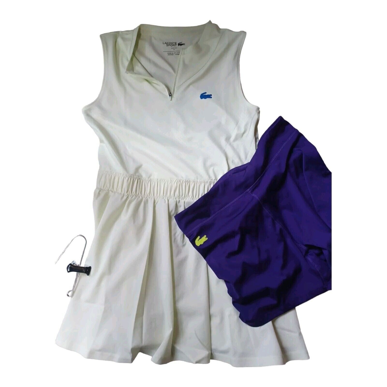 Lacoste Tennis Sleeveless Polo Pleated Dress 42 Celery Green & Purple W. Shorts