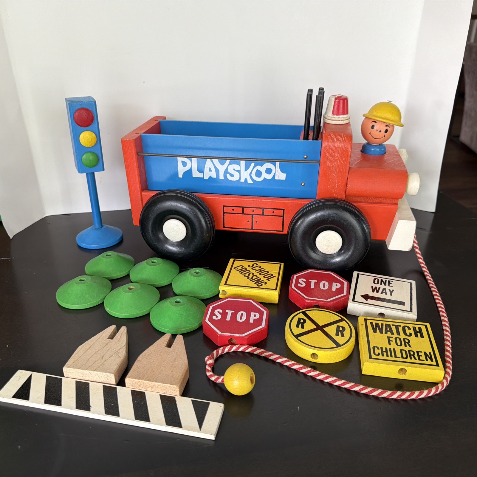 Vintage 1972 Playskool Wooden Railroad Safety Truck With Signs Clean Nice Vintage 1972 Playskool Wooden Railroad Safety Truck With Signs Clean Nice