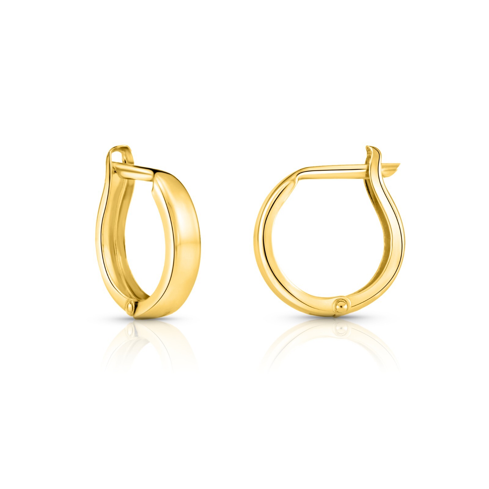 14K Real Solid Gold Shiny Round Plain Huggie Hoop Earrings Small Size 12MM