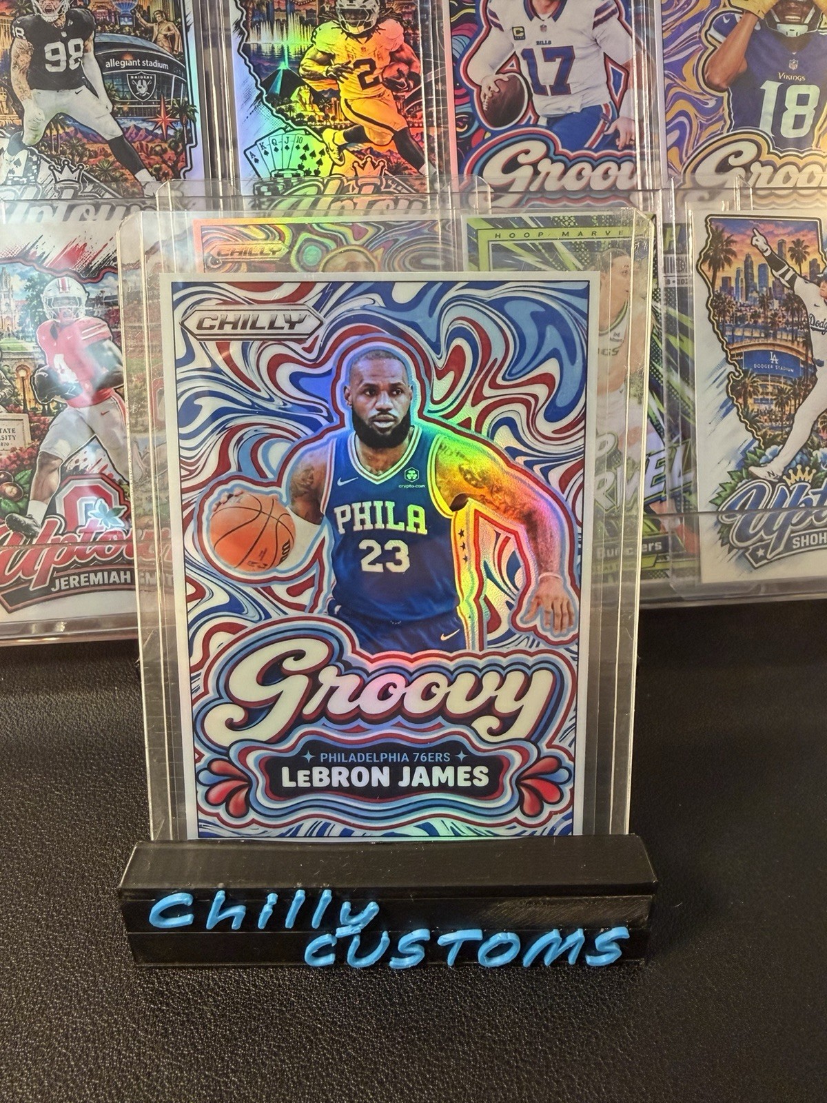 Chilly Customs LeBron James Philadelphia 76ers Prizm Groovy Art Card Chilly Customs LeBron James Philadelphia 76ers Prizm Groovy Art Card