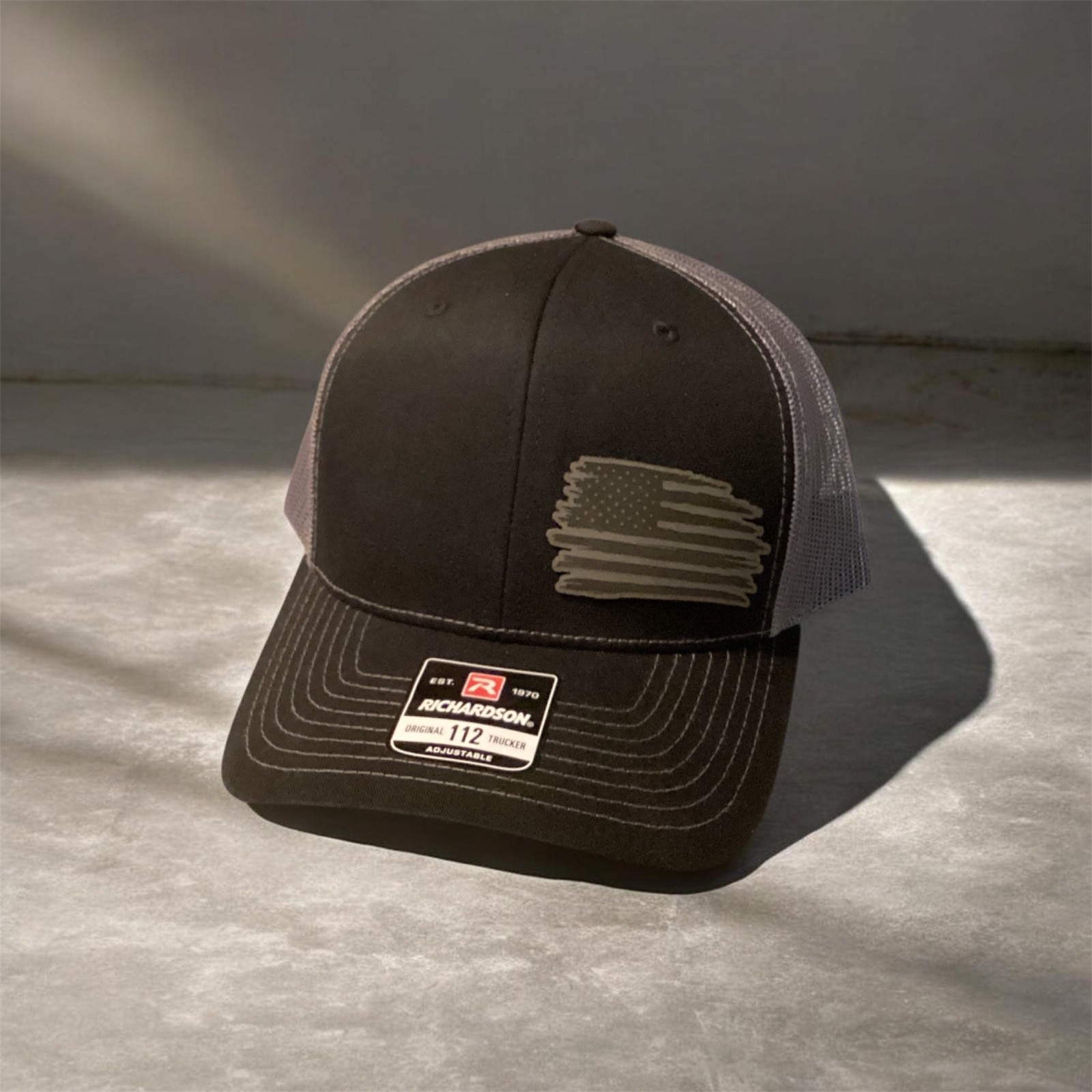 Richardson 112 Original Trucker Hat Adjustable Laser Engraved Flag Patch Richardson 112 Original Trucker Hat Adjustable Laser Engraved Flag Patch