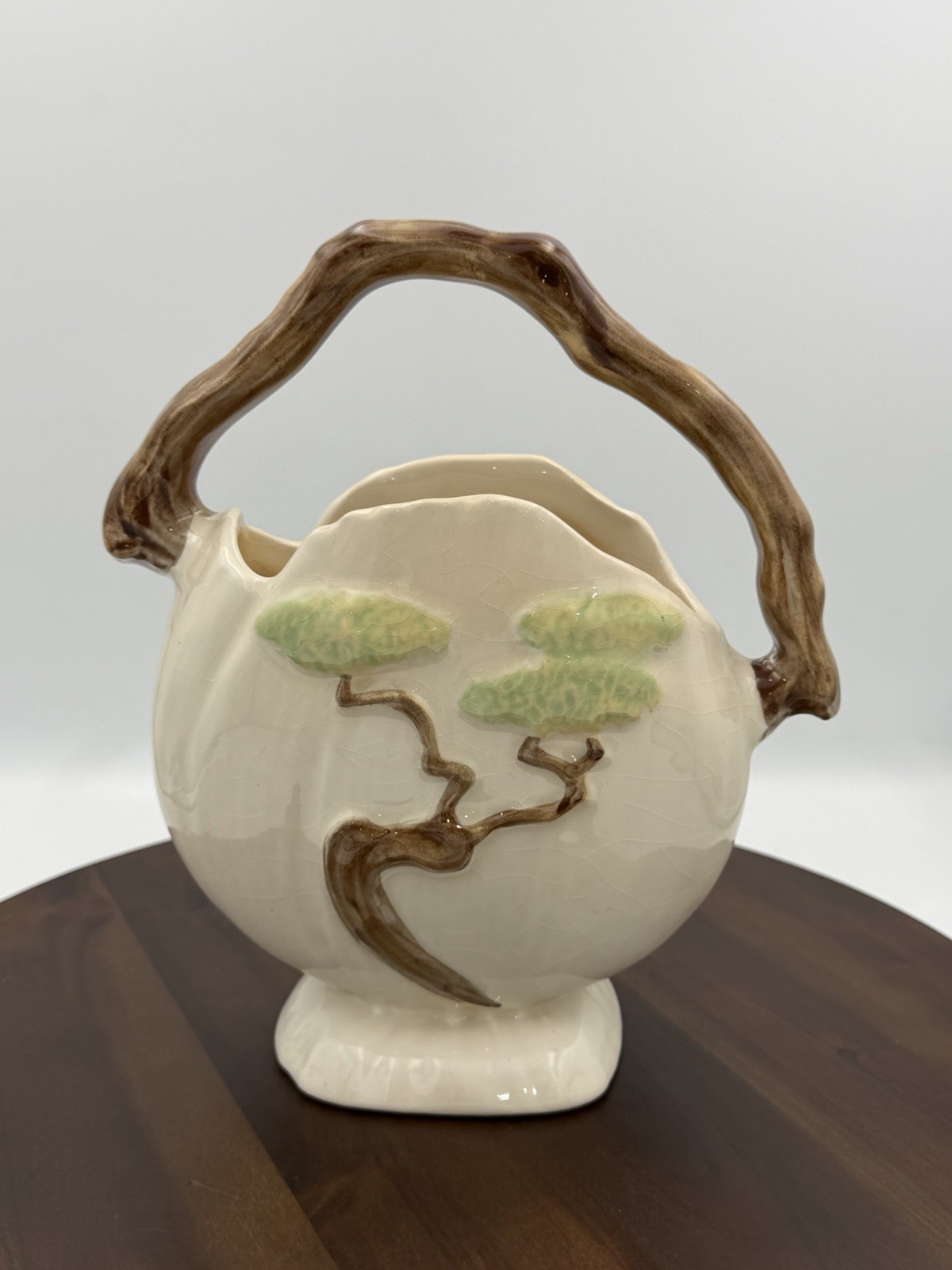 Roseville Ming Tree White 1949 Mid Century Modern Pottery Ceramic Basket 508-8