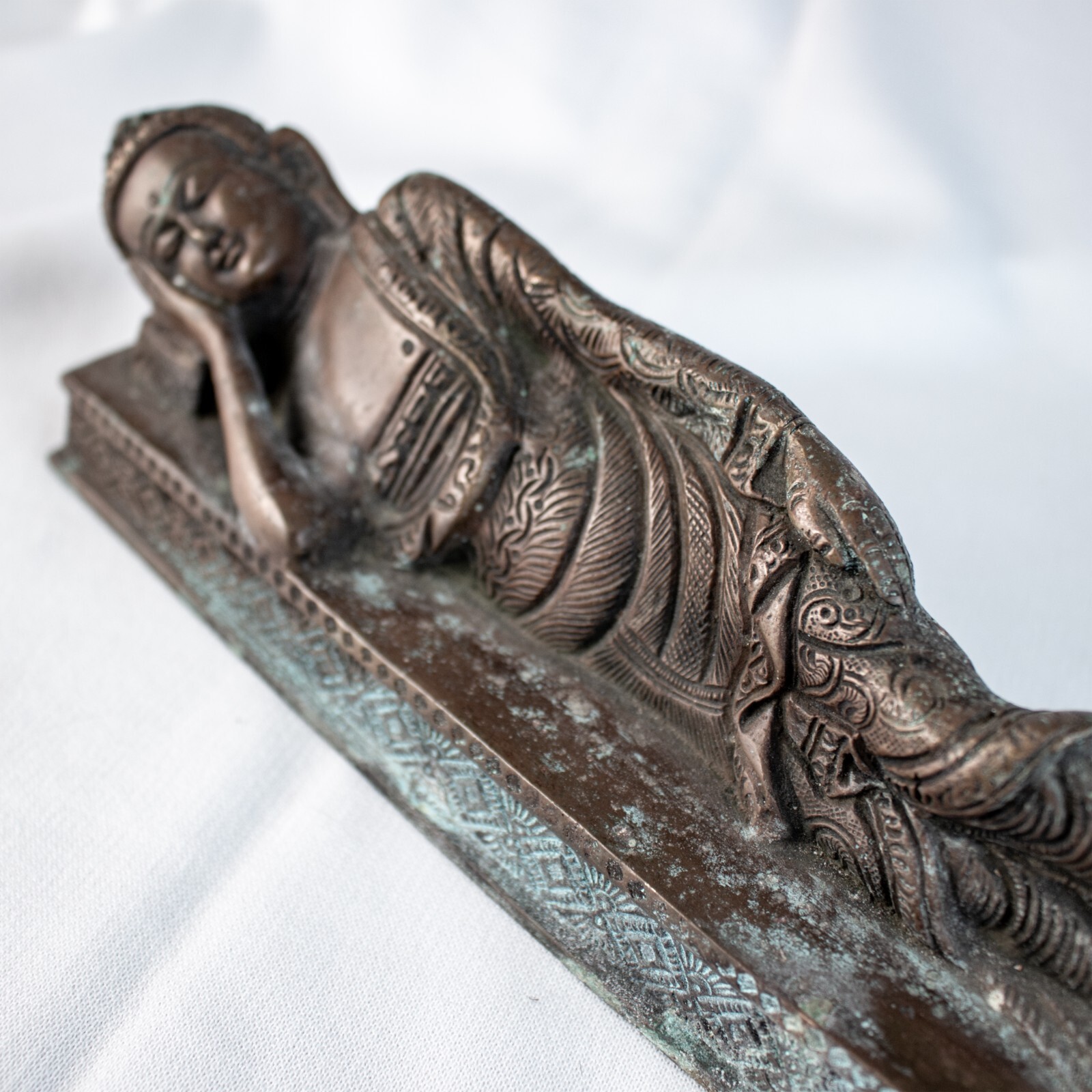 ANTIQUE 1900\'s Bronze Sleeping Buddha Statue Size 10.5\