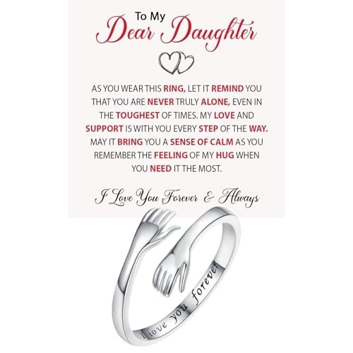 To My Daughter Hug Hope Rings, I Love You Foreve Motivational Stainless Steel Sp