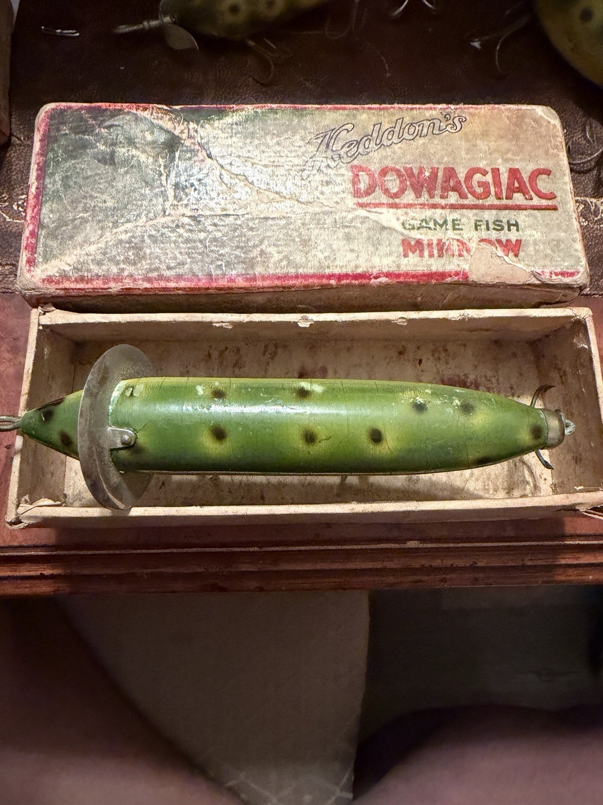 Early Heddon 200 - 2 pin collar. With unmarked down bass box  in frogs spot