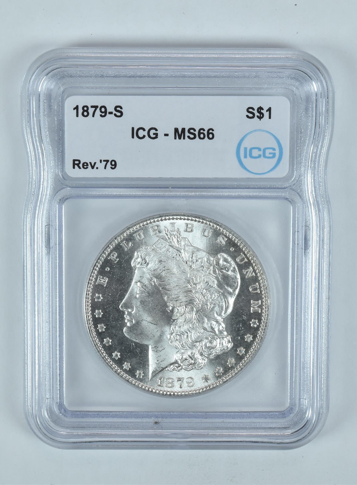 1879-S Morgan Silver Dollar Reverse Of 79 MS66 ICG 1879-S Morgan Silver Dollar Reverse Of 79 MS66 ICG