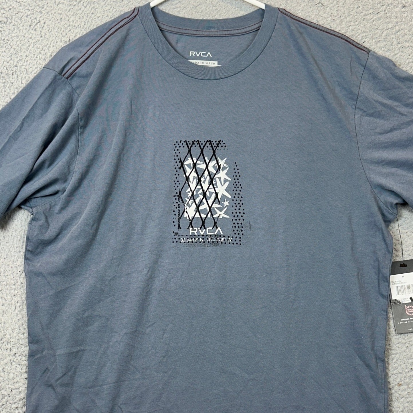 NEW RVCA T Shirt Mens Medium Endo Bones SS Blue Grey Graphic Tee Short Sleeve