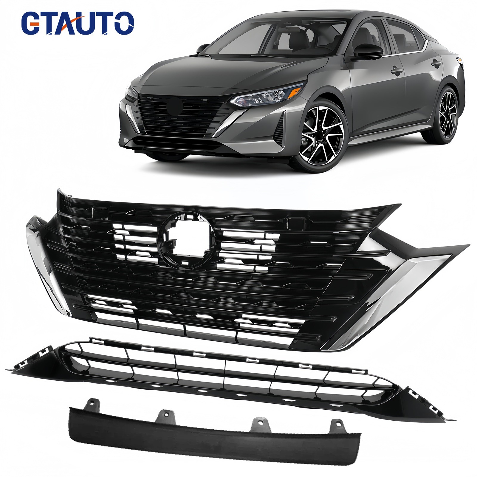 New Front Bumper Upper & Lower Grille For 2024-2025 Nissan Sentra S SV