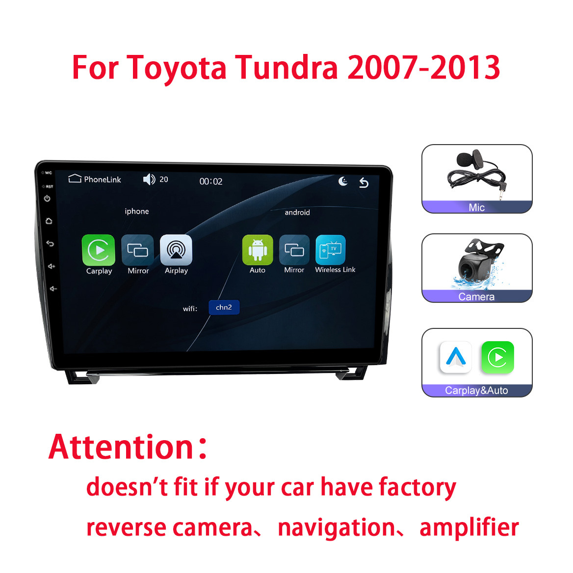 Carplay Android Auto Radio Stereo For Toyota Tundra 2007-2013 Linux System Cam