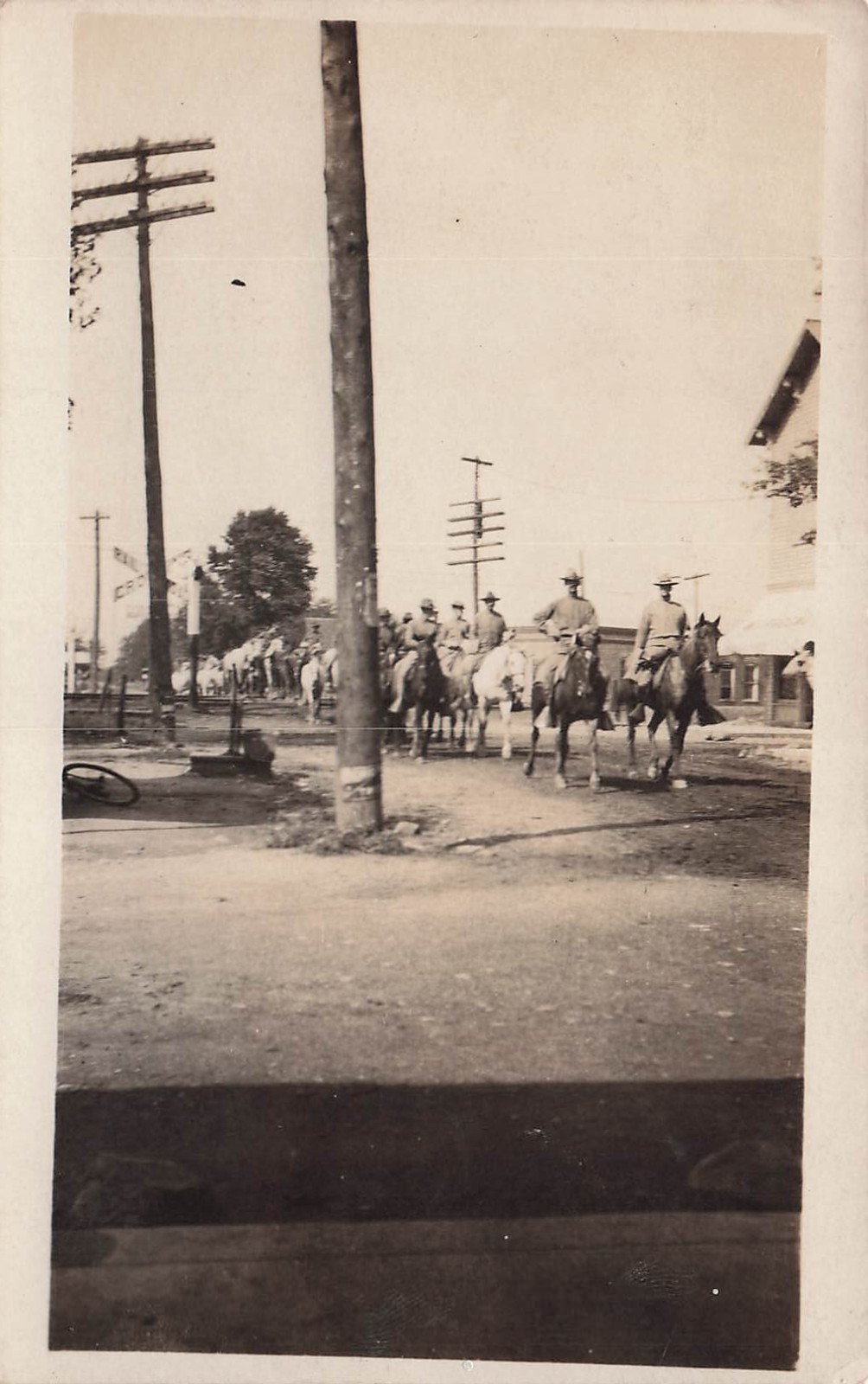 Soldiers Riding Horse Train Railroad Crossing Signal Antique Photo Postcard 20A